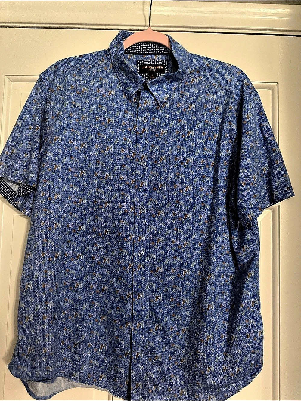 Johnston & Murphy Printed Short-Sleeve Shirt - Navy Multi Cocktail Large